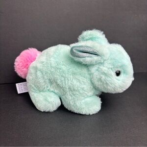 FAO Schwarz Blue Bunny Pink Tail Plush Stuffed Animal 8" "Sparklers"
